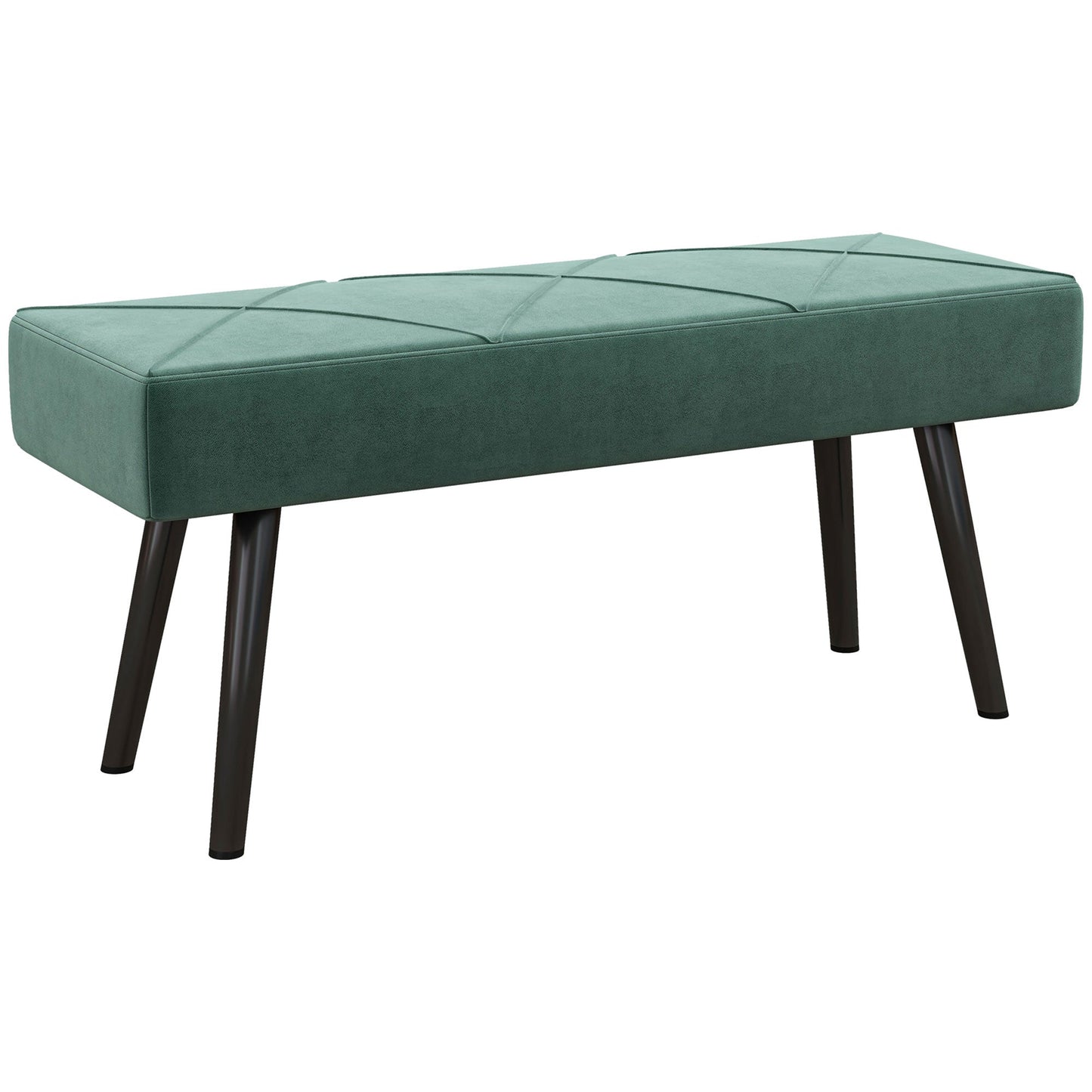 End of Bed Bench with X-Shape Design and Steel Legs, Upholstered Hallway Bench for Bedroom, Green-0