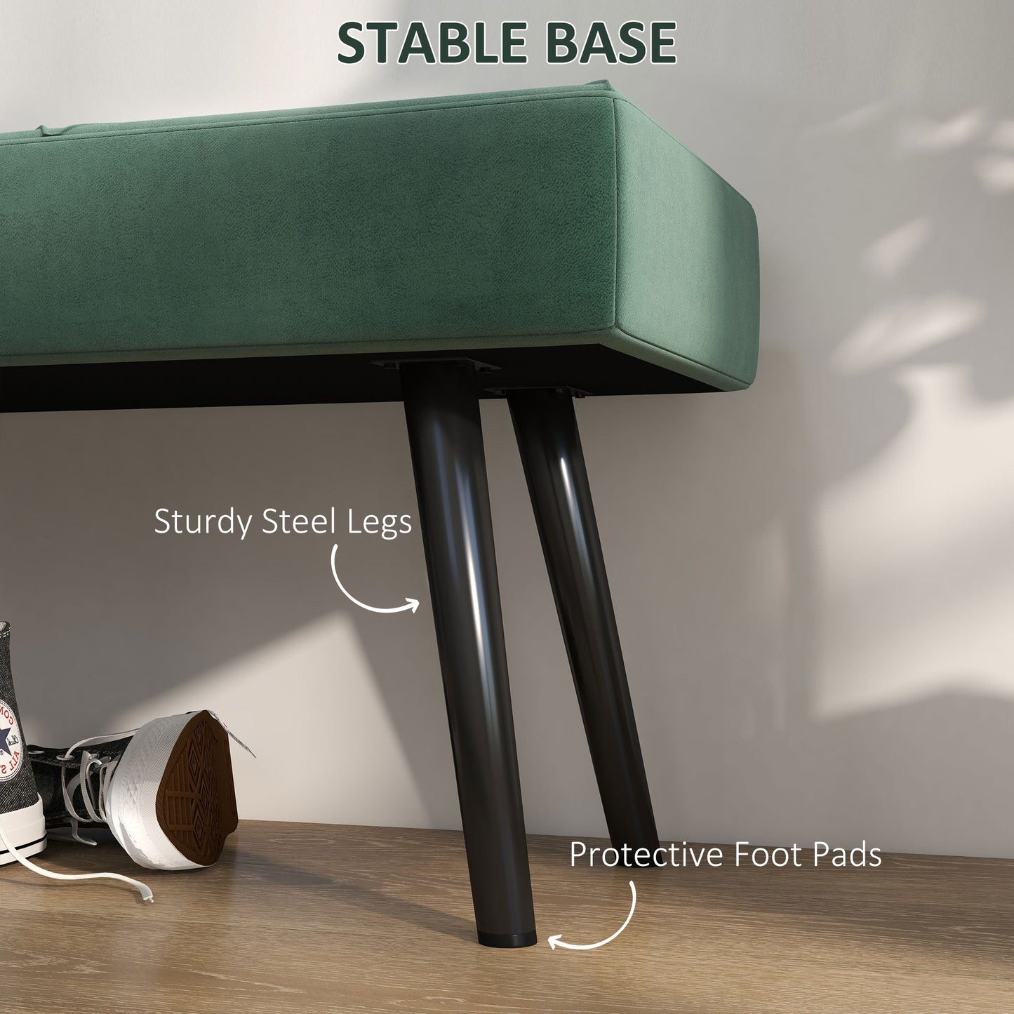 End of Bed Bench with X-Shape Design and Steel Legs, Upholstered Hallway Bench for Bedroom, Green-4