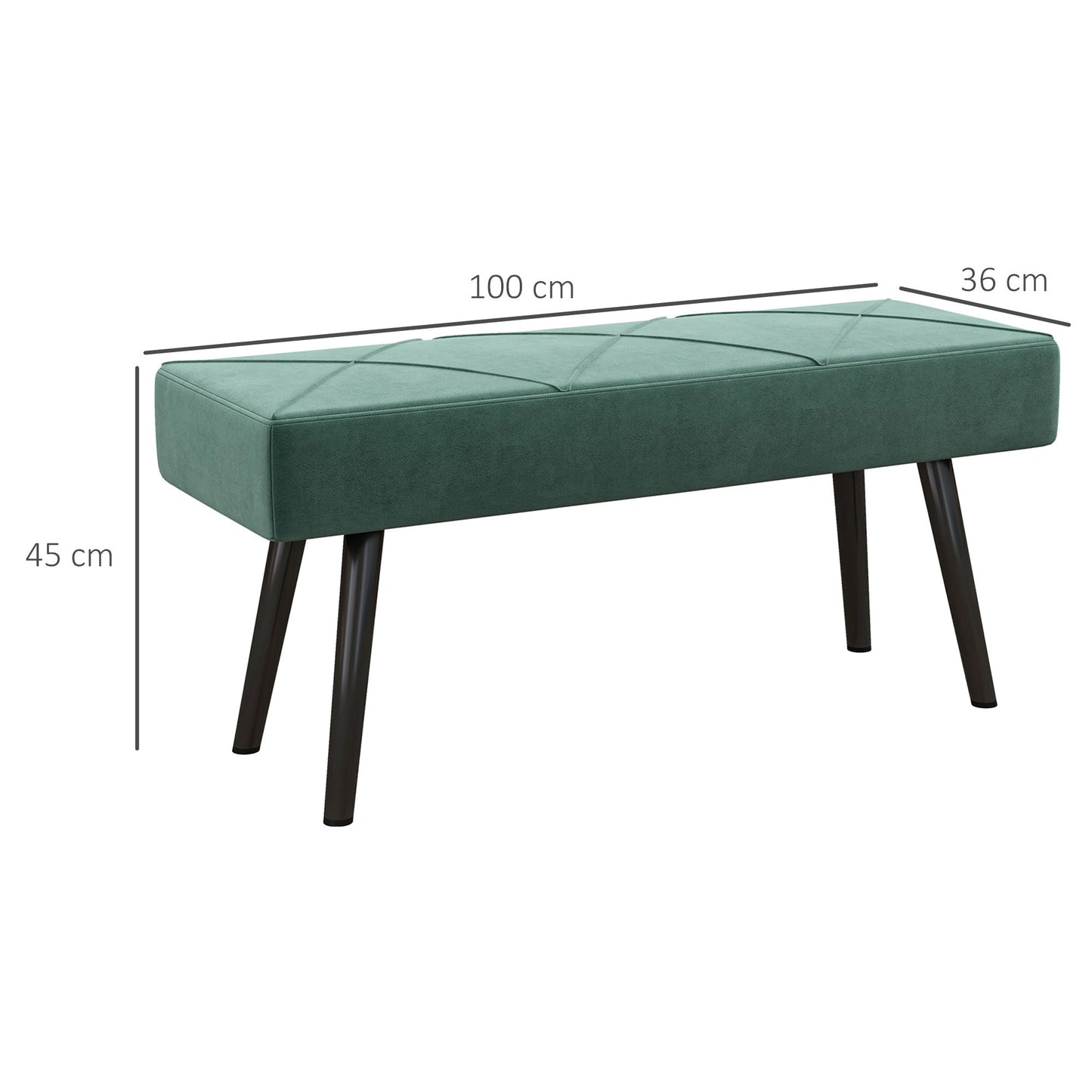 End of Bed Bench with X-Shape Design and Steel Legs, Upholstered Hallway Bench for Bedroom, Green-2