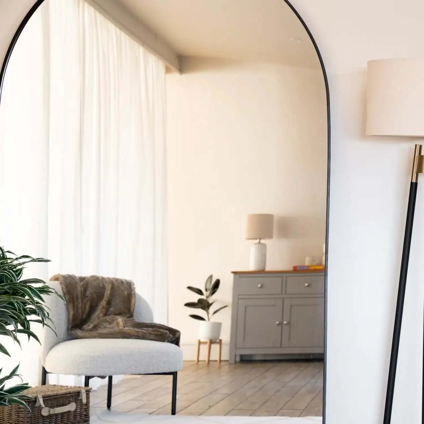 Akiko - Full Length Black Metal Arched Mirror - 180cm x 105cm.-2