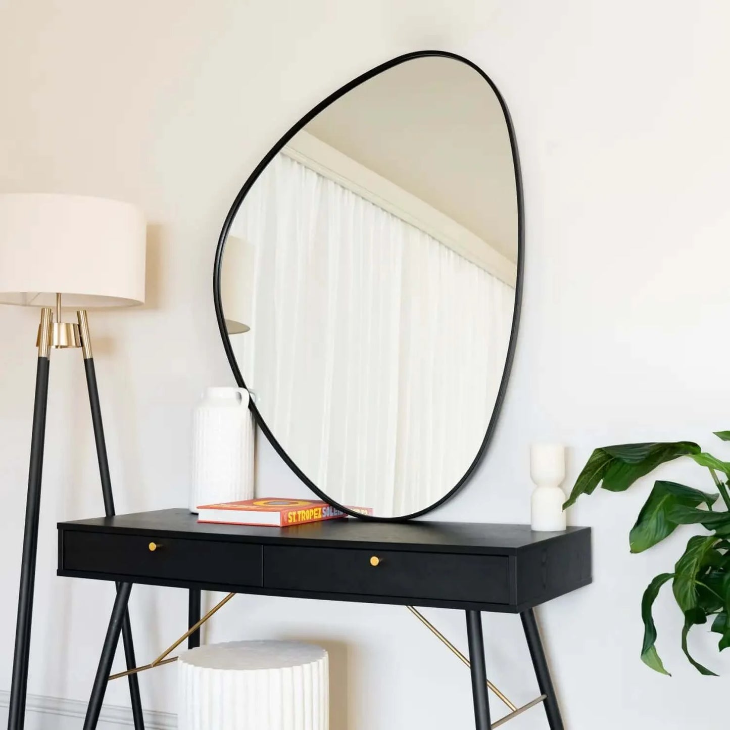 Izumi- Black Metal Irregular Pebble Mirror - 120cm x 90cm-2