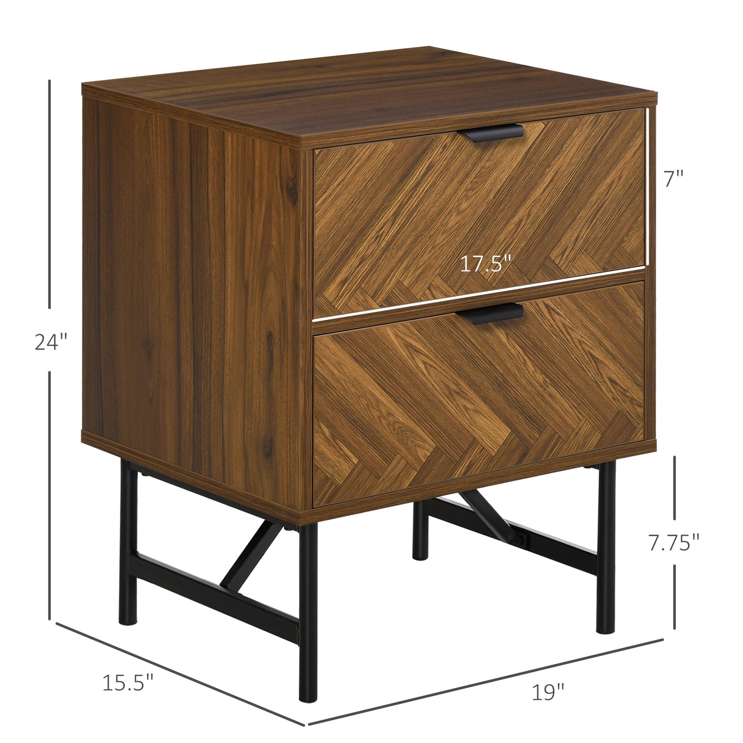 Side Cabinet Home Organizer with 2 Storage Drawer Unit, Hidden Handle for Bedroom, Living Room, Herringbone Pattern, Walnut Brown-2