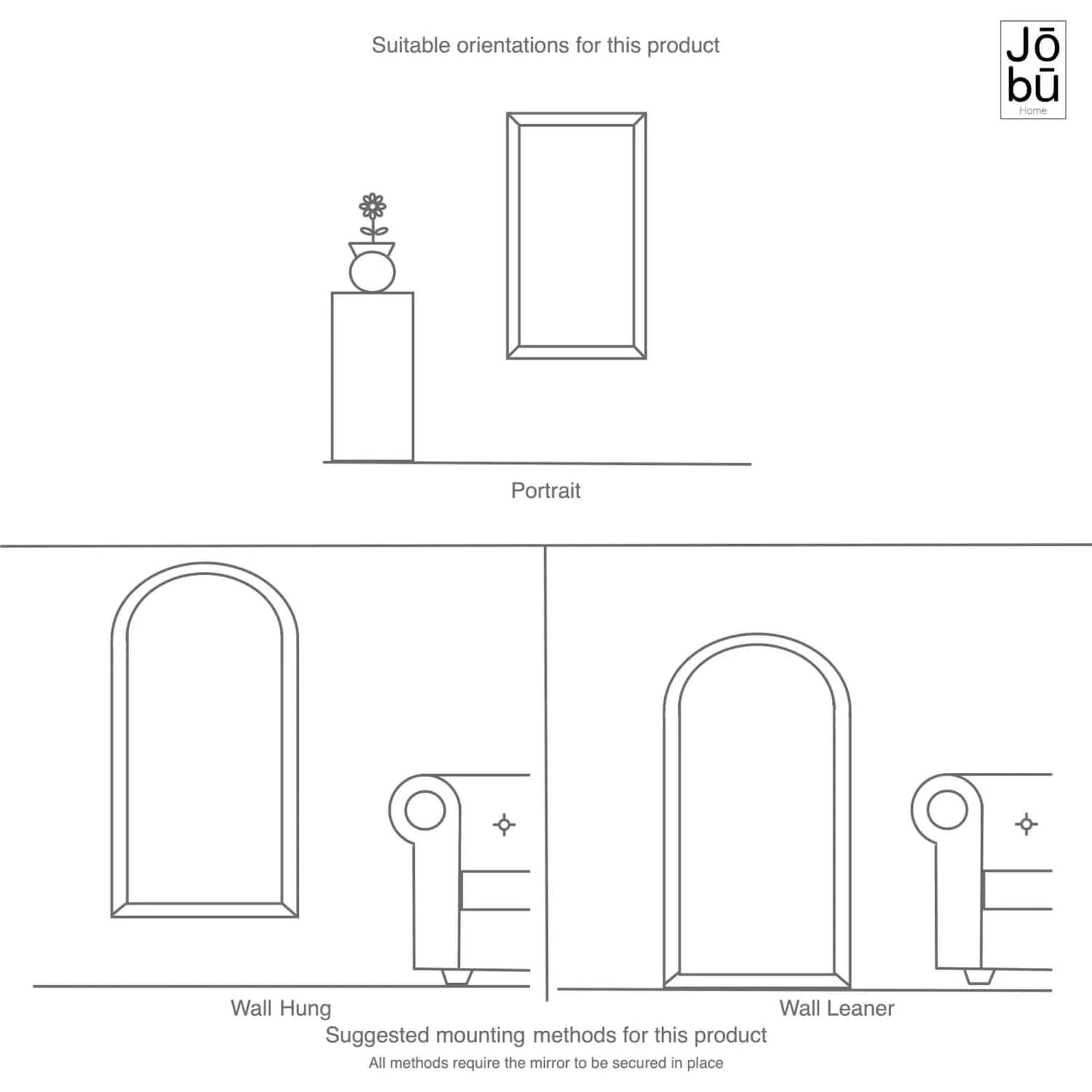 Mio - Full Length Black Metal Arched Window Mirror - 180cm x 105cm.-4