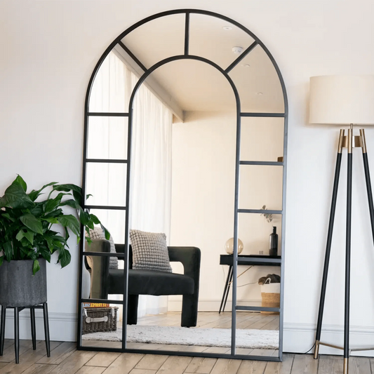 Mio - Full Length Black Metal Arched Window Mirror - 180cm x 105cm.-0